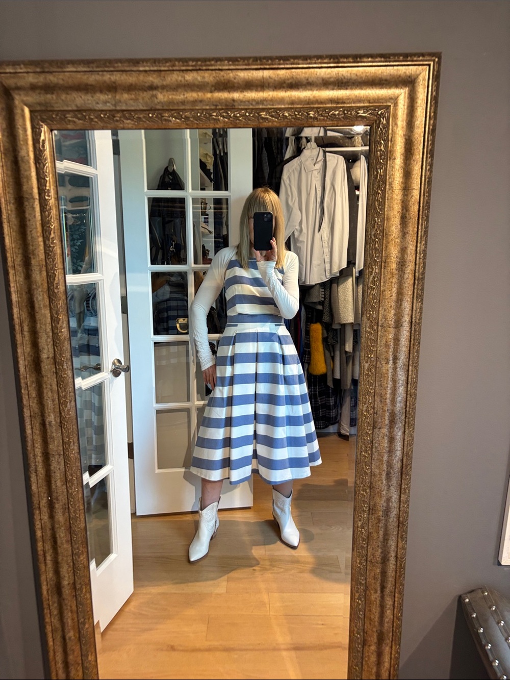 “Sassy Stripes” Blue and White Striped Dress